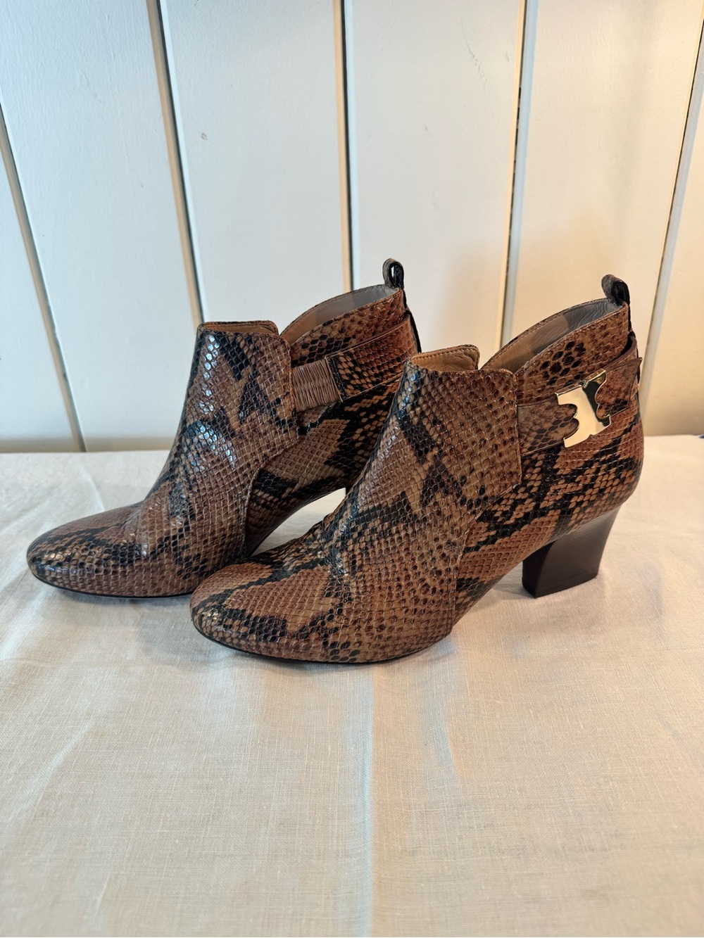 Tory Burch Gemini Link Snakeskin Leather Ankle Boots Booties Size 9